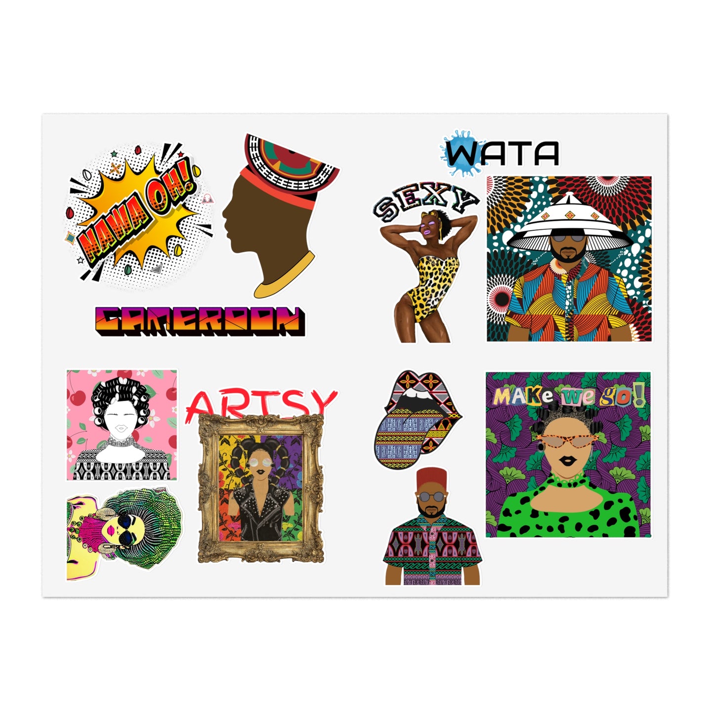 Atanga Durable White Vinyl African Sticker Sheets, Water Resistant Stickers for Crafts and Journals, Ideal Creative Gift
