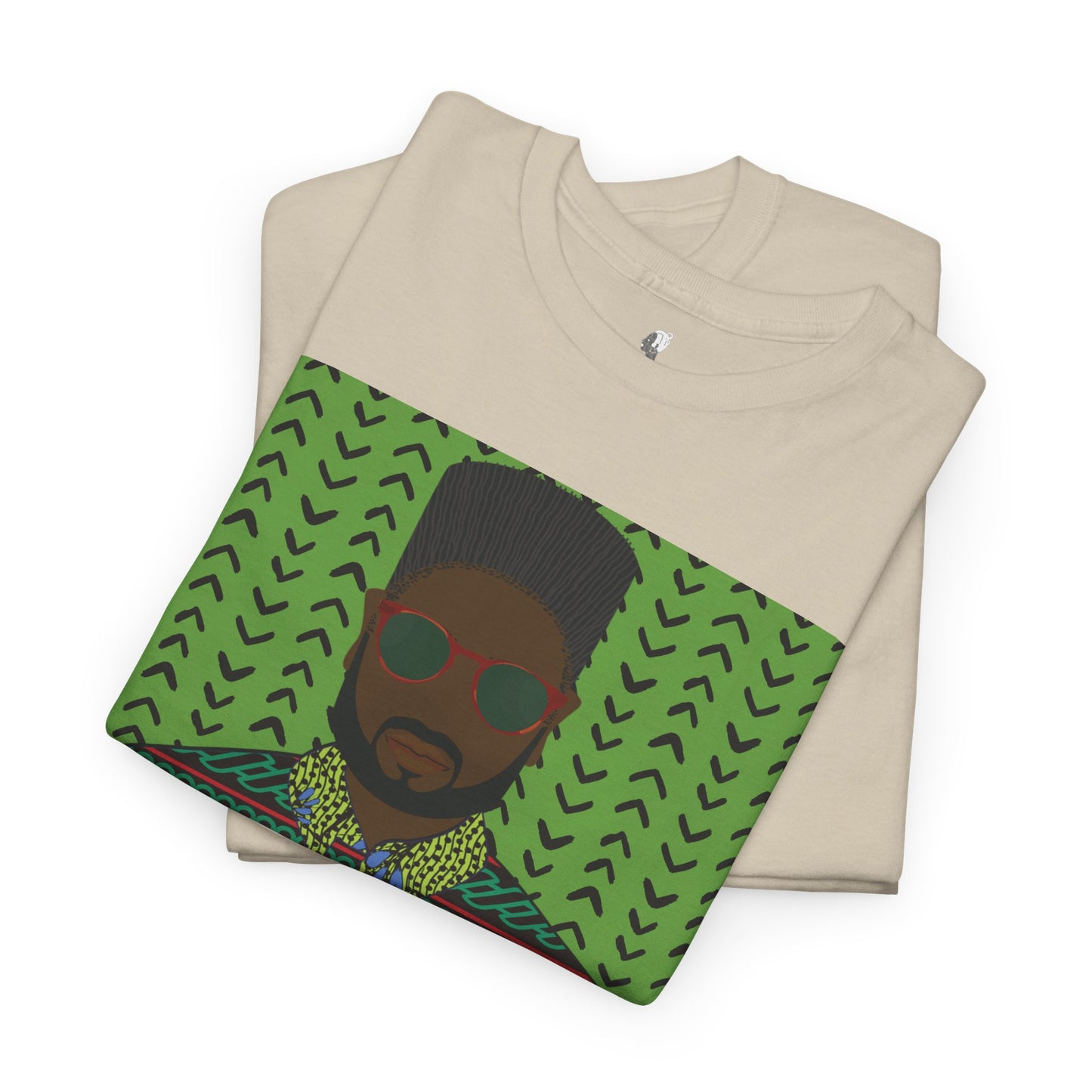 Phillipe(Chocolate) in Purple Toghu on Green Mudcloth Unisex Heavy Cotton Tee