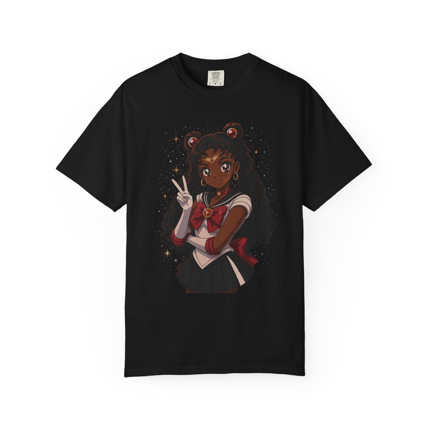 Melanin Magic Anime Tee, Black Anime Girl Shirt, Afro Magical Girl Tee, African Streetwear Graphic, Unisex Garment-Dyed T-Shirt
