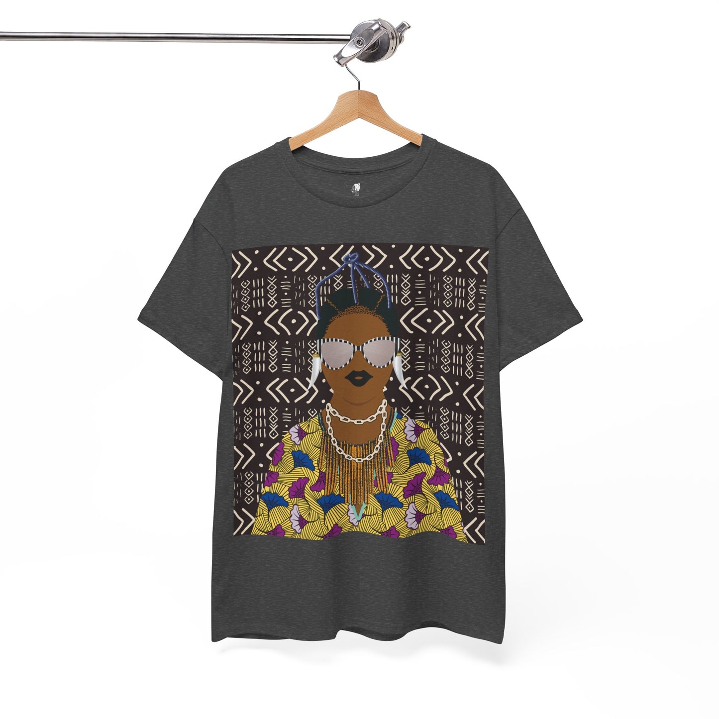 Manyi in Floral on Mudcloth Unisex Heavy Cotton Tee