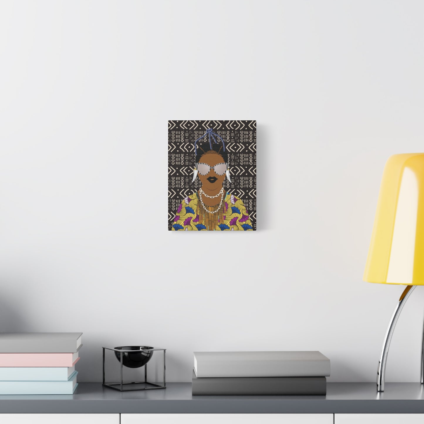 Manyi in Floral on Mudcloth Matte Canvas, Stretched, 1.25" Modern African Art Print, Stylish Home Decor