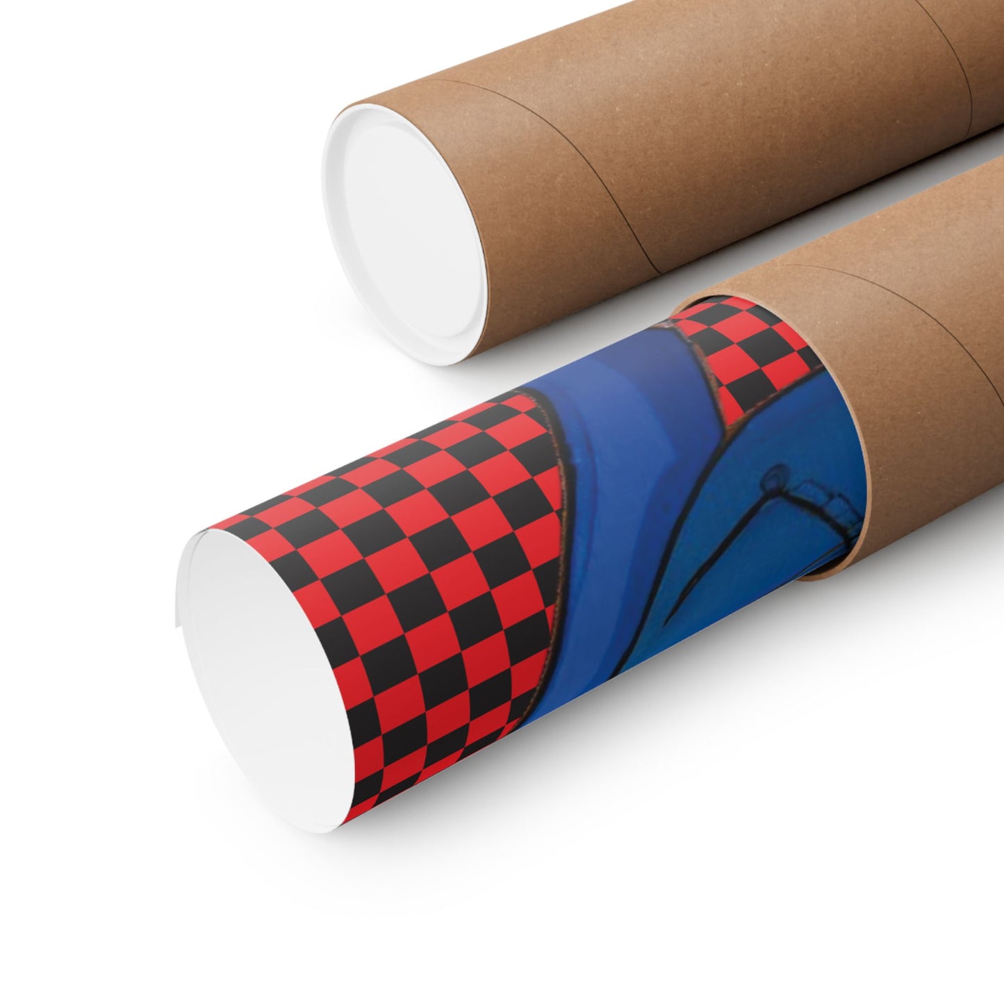 two cardboard tubes with a checkered pattern on the inside.