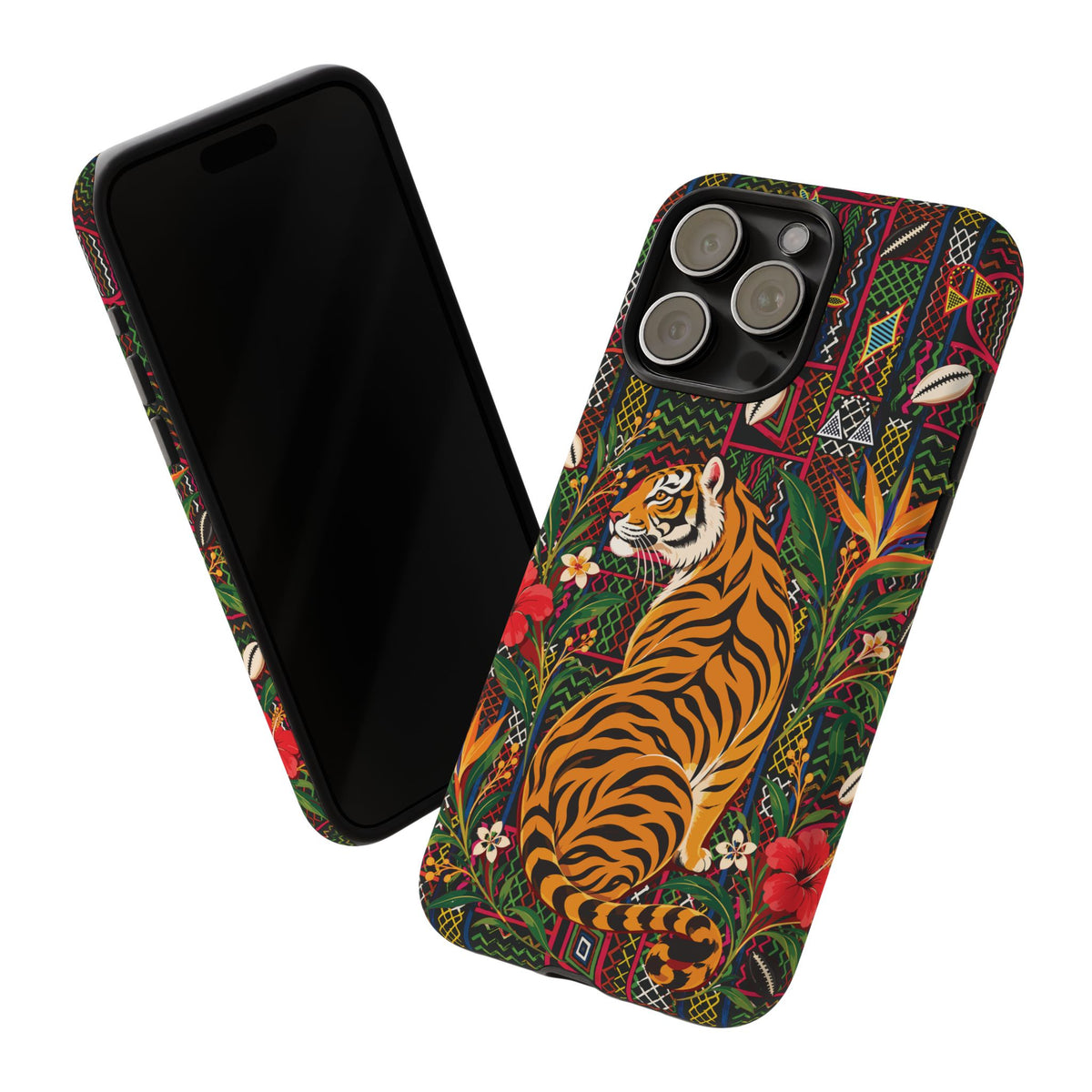 Bengal Tiger & Tropical Blooms Phone Case, African Art Design, Stylish Protective Cover for Samsung and iPhone, Unique Accessory, Gift Idea