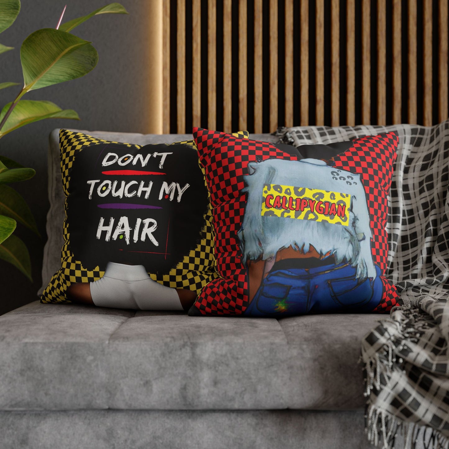Callipygian Girl and Don't Touch my Hair Two-Sided Faux Suede Square Pillow Case