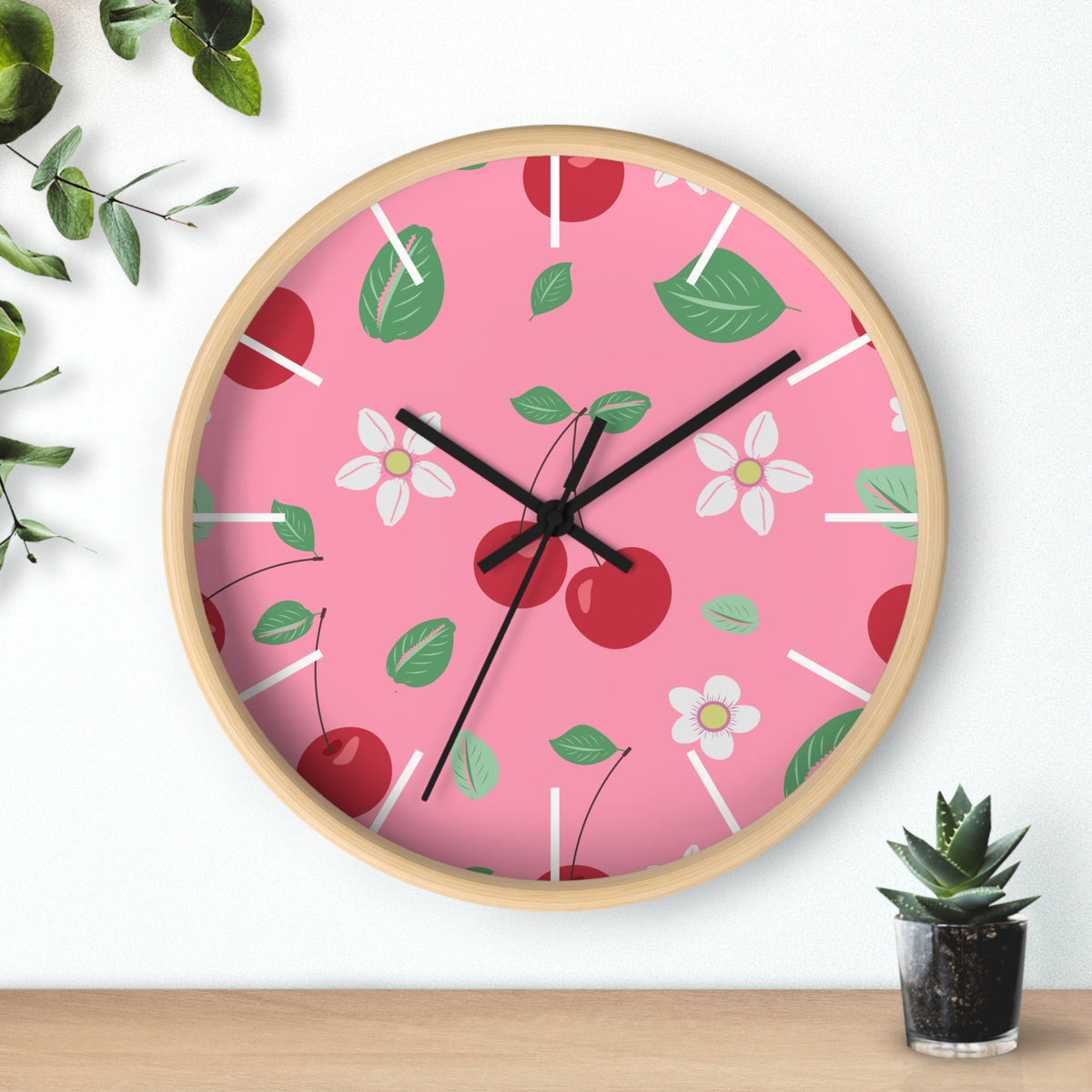 Decorative Wood Wall Clock, Cowries and Cherries 10" x 10"-Silent