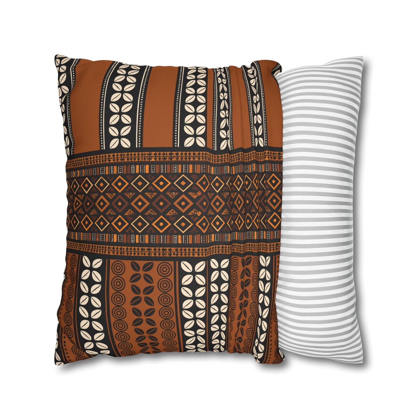Mudcloth and Cowries  Faux Suede Pillow Case, Square Throw Cushion, Boho Home Decor, Living Room Accent, Bedroom Accessory