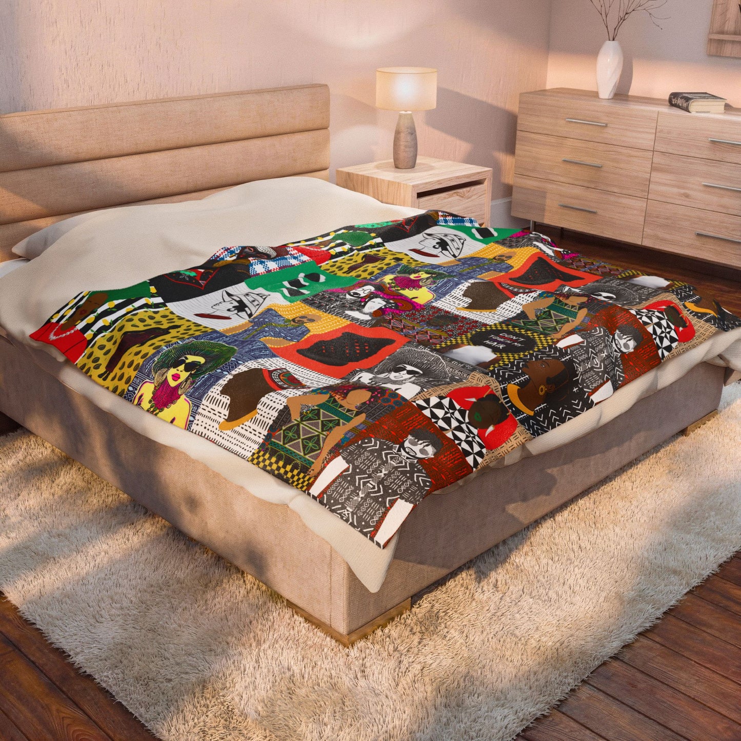 The Pipo Velveteen Blanket, Cozy Throw, Ethnic Design Bedding, Soft Afrocentric Bedspread, Warm Living Room Decor, Unique Cultural