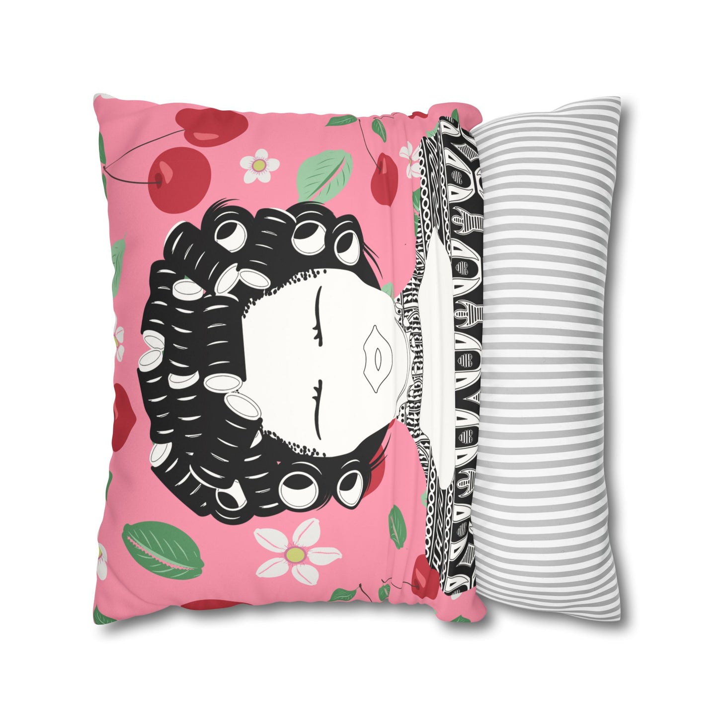 Chantal(BW) Two-Sided Faux Suede Square Pillow Case on Cowries and Cherries
