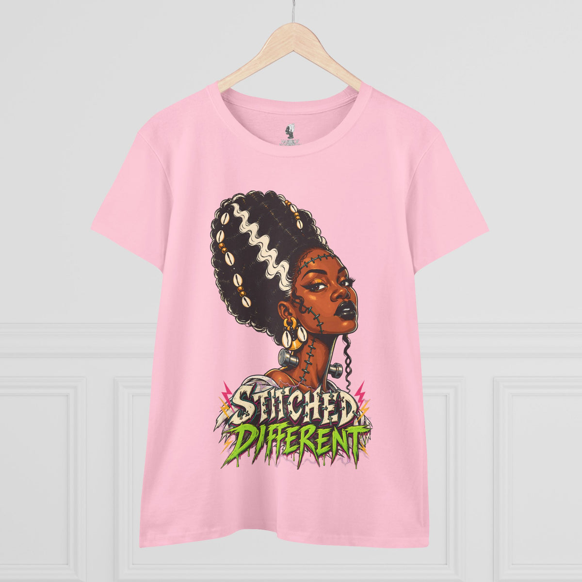 Stitched Different Afro Punk Portrait Tee, Halloween Women's Cotton Cotton T-Shirt