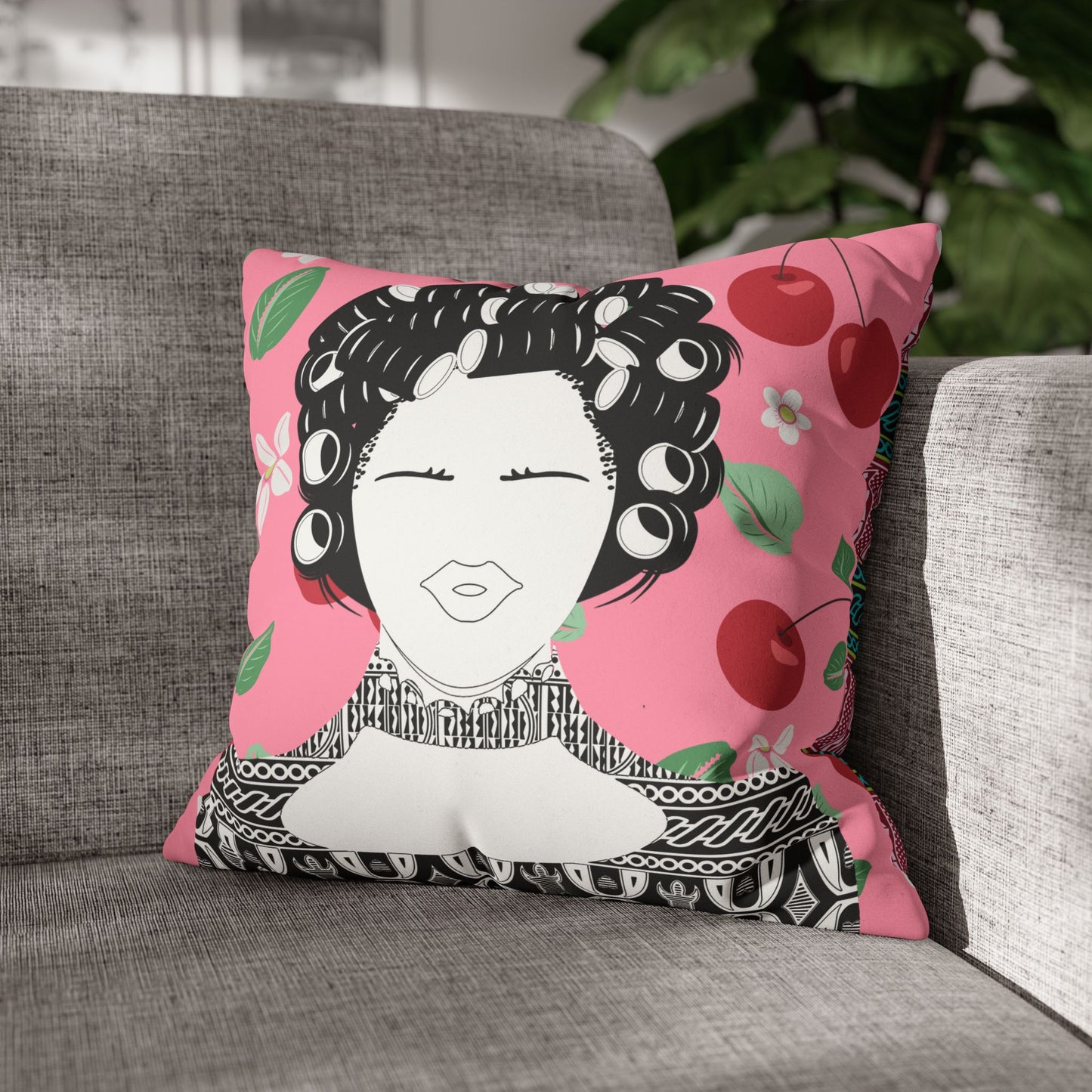 Chantal(BW) Two-Sided Faux Suede Square Pillow Case on Cowries and Cherries
