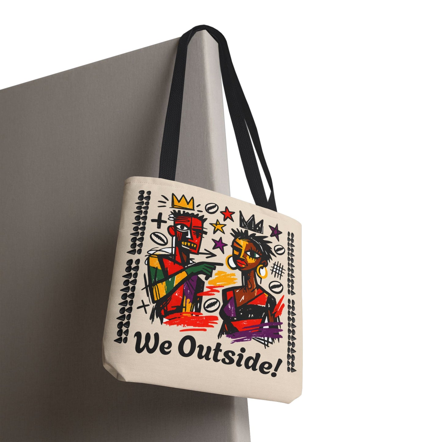 We Outside! Canvas Tote Bag, Abstract Couple Artwork Print , Street Art Design