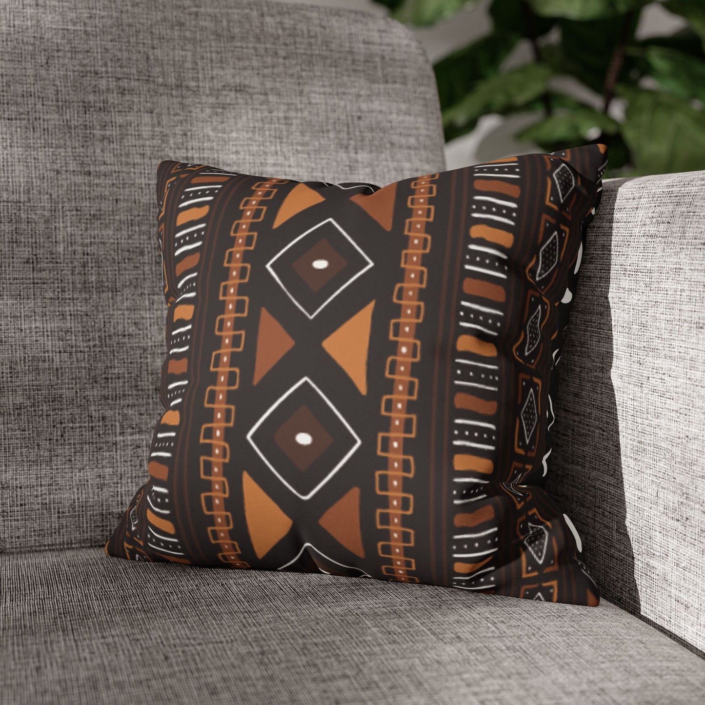 Faux Suede Pillow Case, Mudcloth Design, Square Throw Cushion, Boho Home Decor, Black/Brown Pillow Casecase, Living Room Accent, Bedroom Accessory