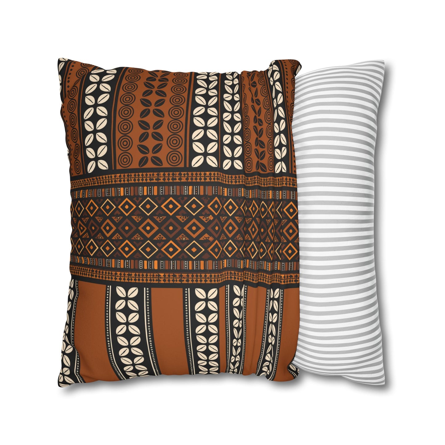 Mudcloth and Cowries  Faux Suede Pillow Case, Square Throw Cushion, Boho Home Decor, Living Room Accent, Bedroom Accessory