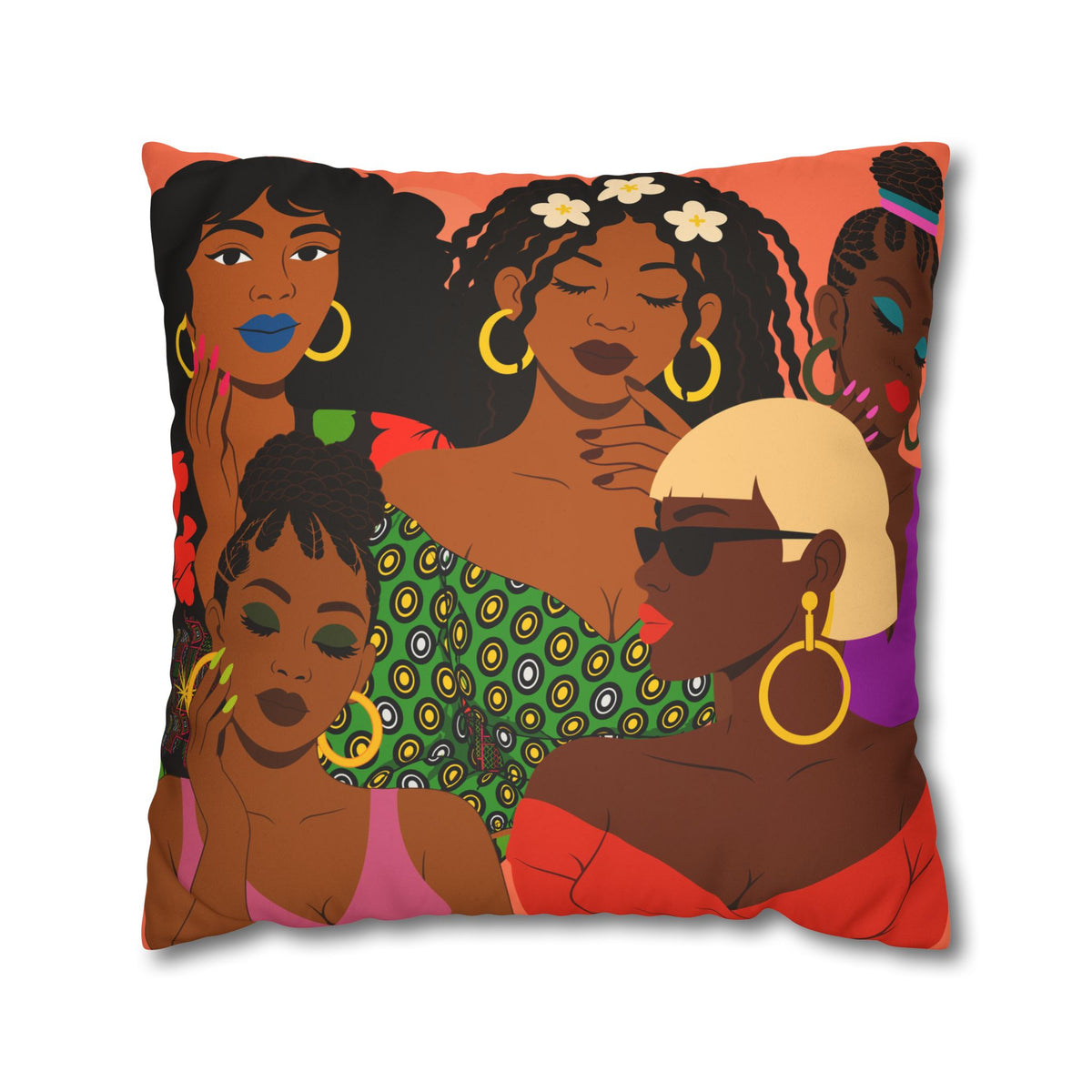Black Girl Magic Collage Faux Suede Throw Pillow Cover, African-Inspired Black Women Art, Double-Sided Decorative Cushion