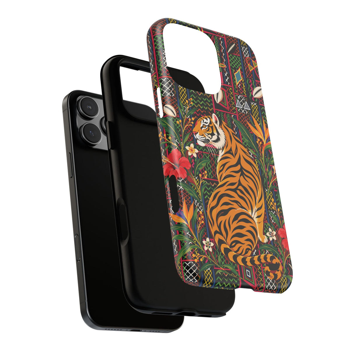 Bengal Tiger & Tropical Blooms Phone Case, African Art Design, Stylish Protective Cover for Samsung and iPhone, Unique Accessory, Gift Idea