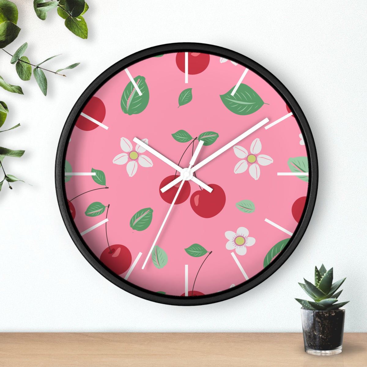 Decorative Wood Wall Clock, Cowries and Cherries 10" x 10"-Silent