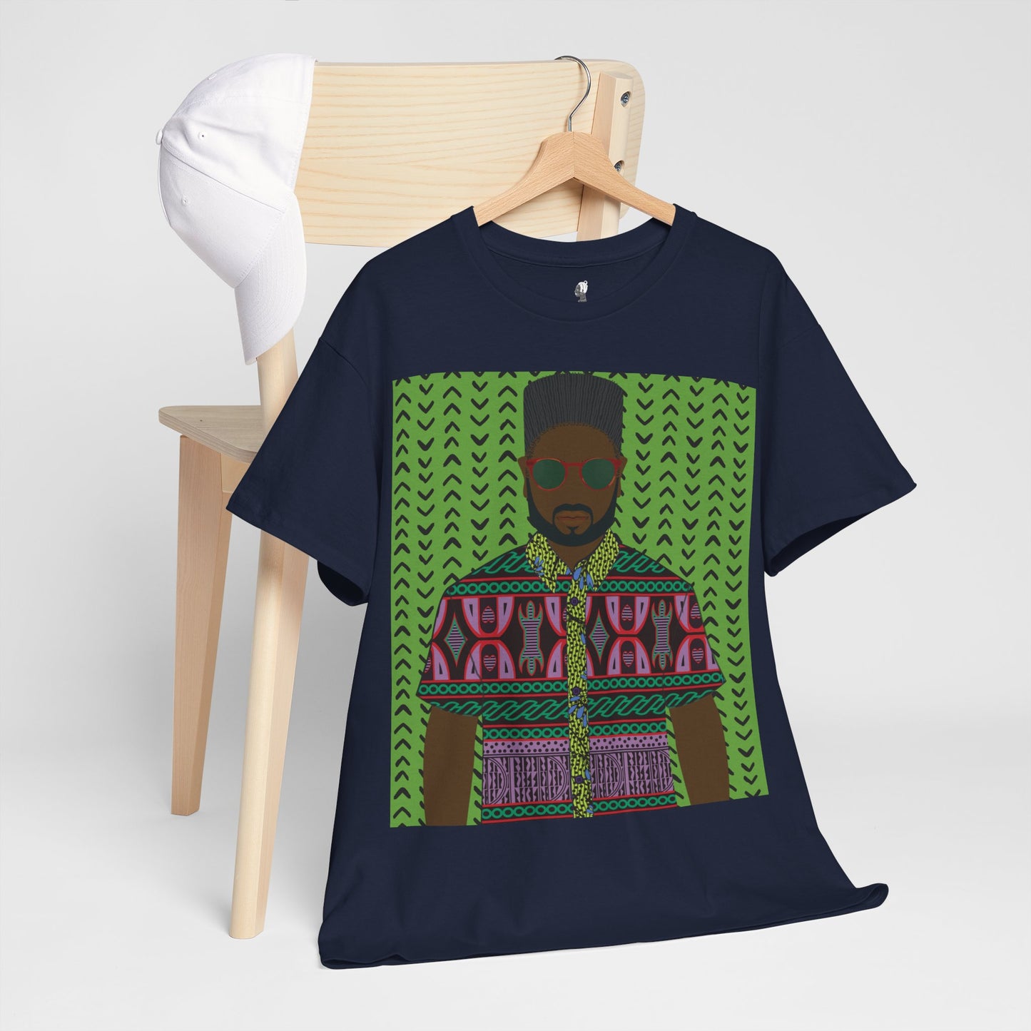 Phillipe(Chocolate) in Purple Toghu on Green Mudcloth Unisex Heavy Cotton Tee