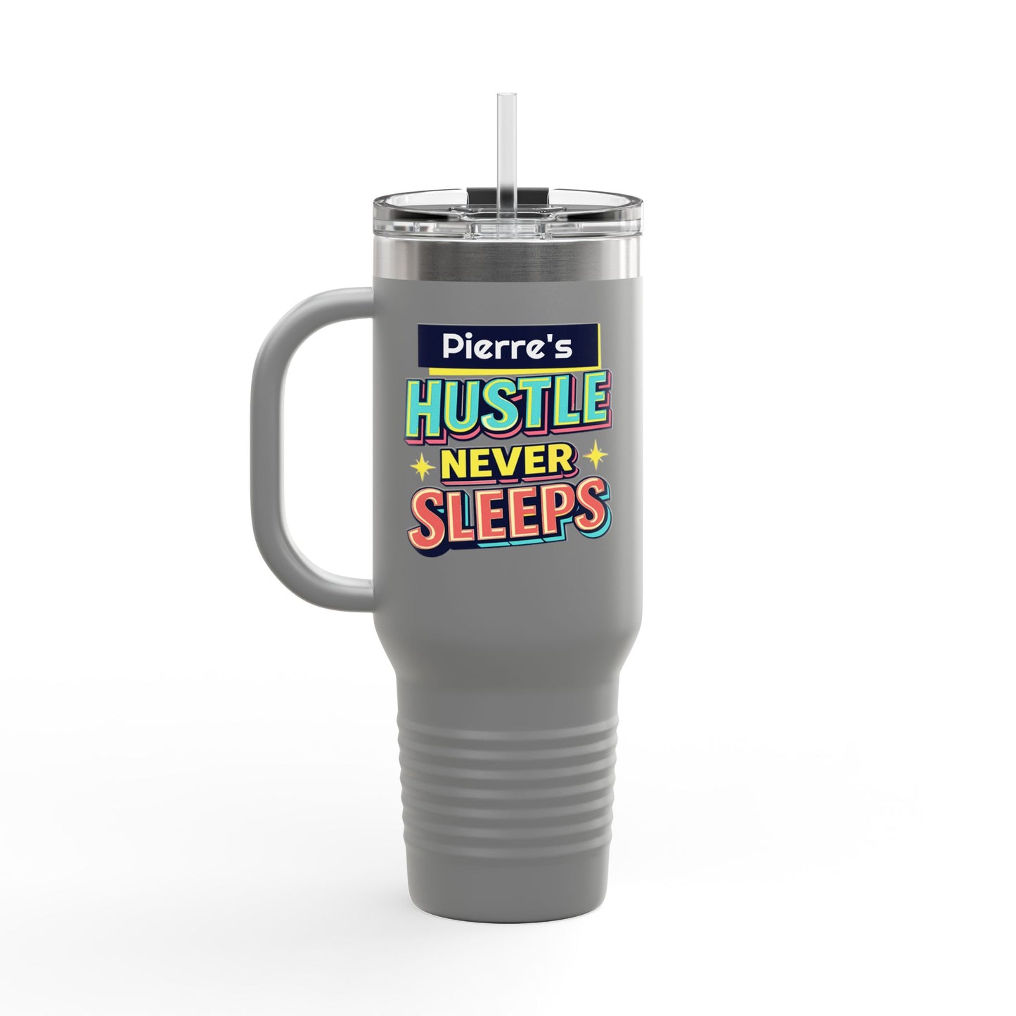 Hustler ever Sleeps Personalized Insulated Travel Mug, 40oz, Stylish Travel Companion, Premium Coffee Mug, Gifts for Him