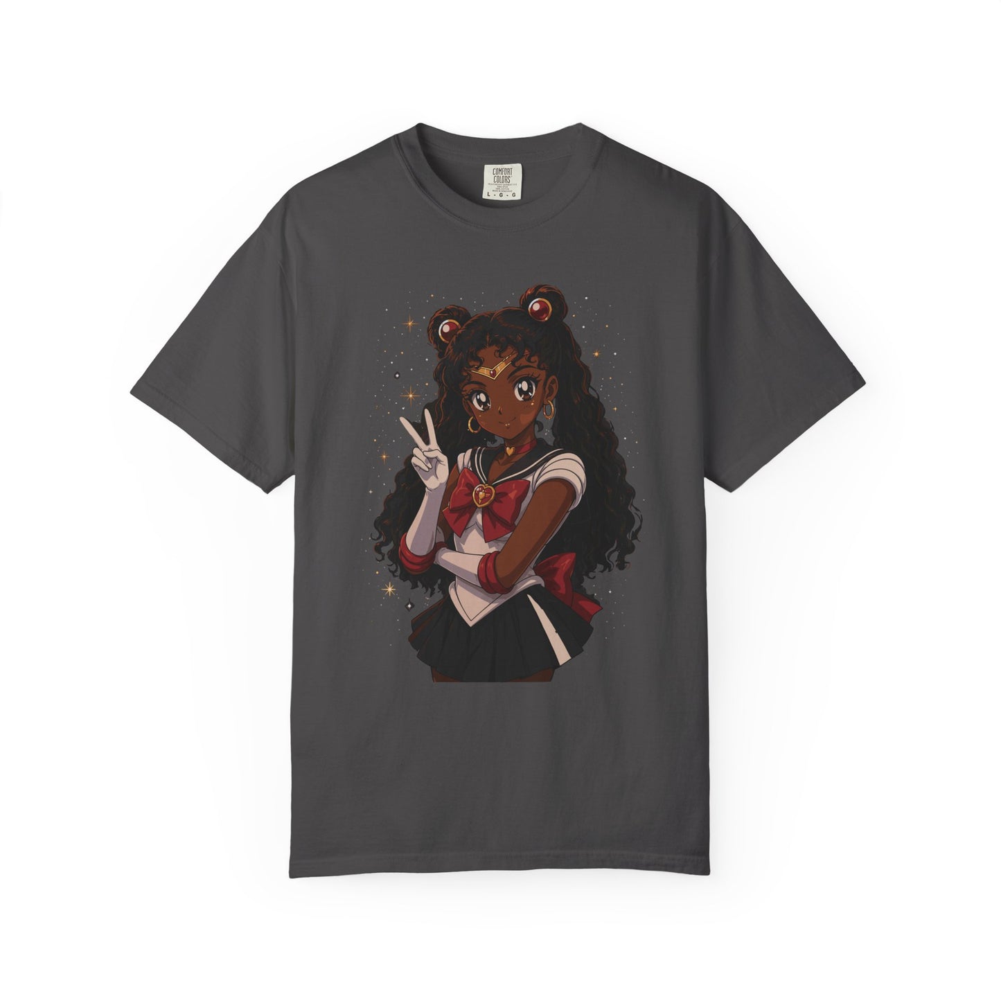 Melanin Magic Anime Tee, Black Anime Girl Shirt, Afro Magical Girl Tee, African Streetwear Graphic, Unisex Garment-Dyed T-Shirt