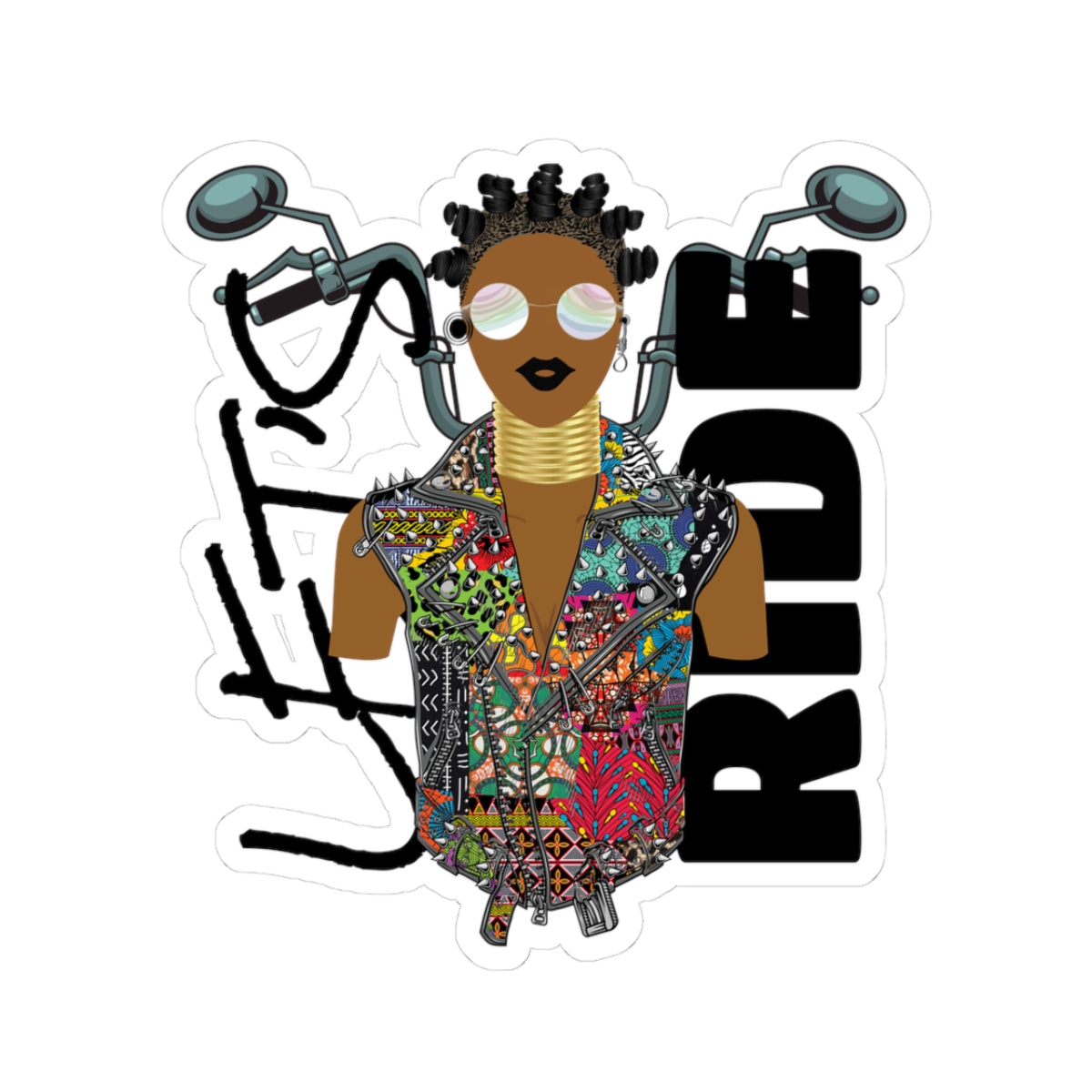 Finegirl Kiss-Cut Sticker, African Floral Ankara Fabric Print Biker Jacket, Stylish Decor, Great Gift Idea