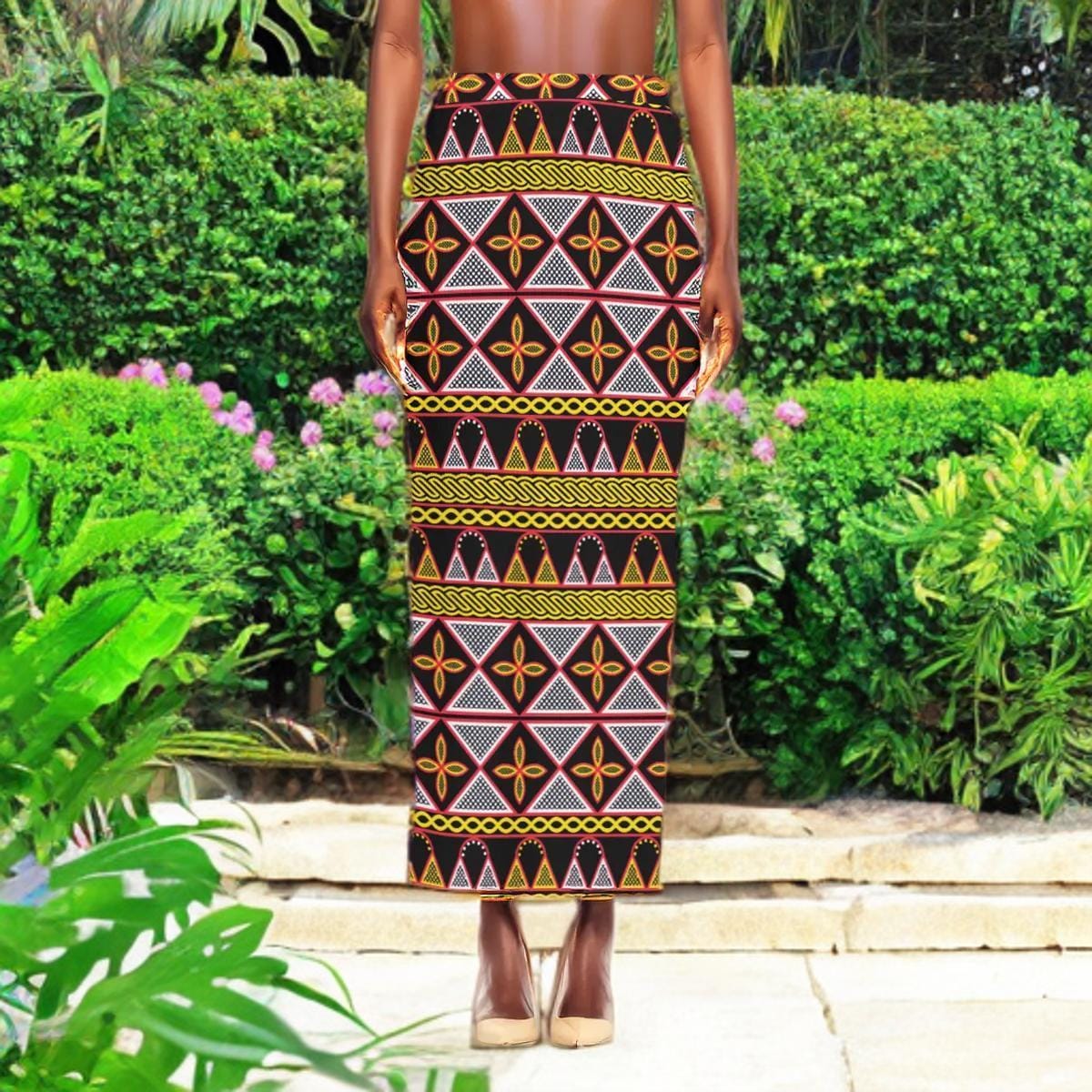Toghu Print Maxi Skirt: Bold African Fabric, Side Slit Skirt, Ready to Ship