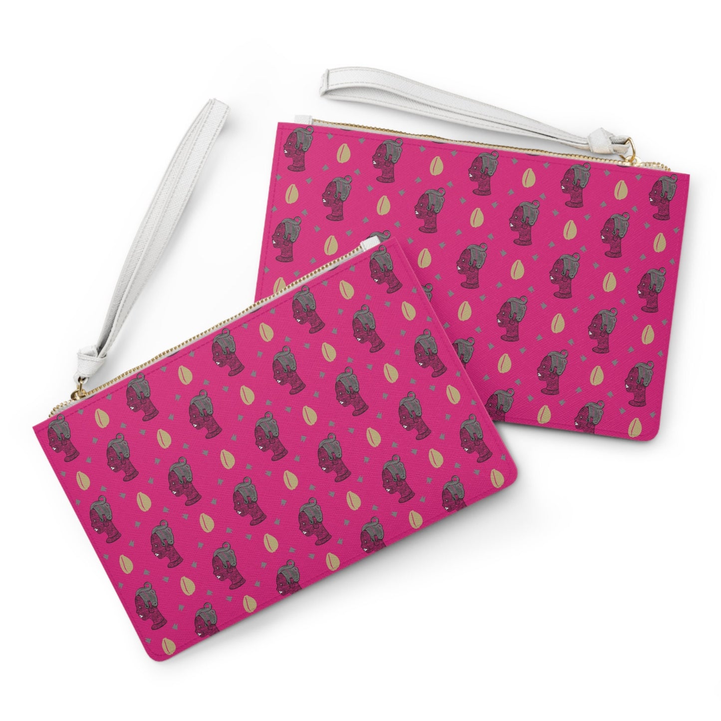 Pink Cowrie Vegan Leather Wristlet Clutch: Elegant Evening Bag