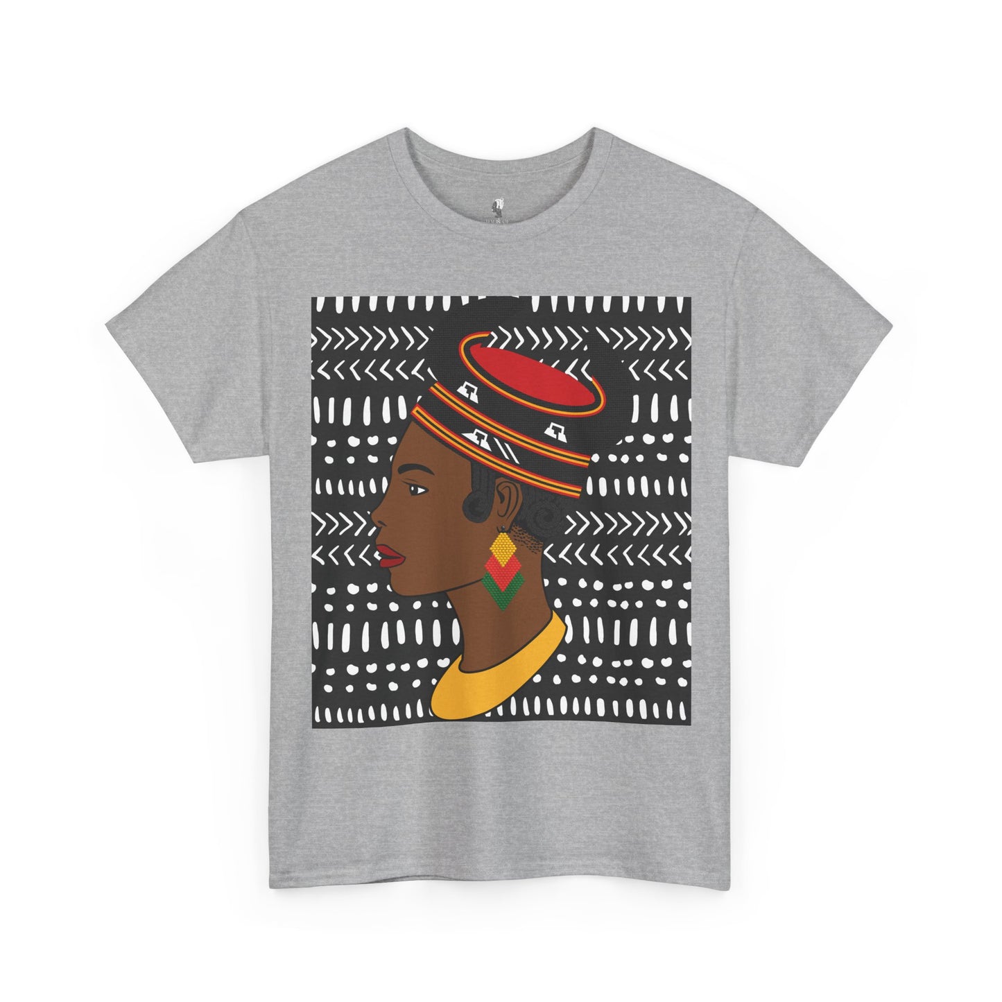 African Lady in Bamenda Bamileke Hat Unisex Tee, Ethnic Mudcloth T-Shirt, Black Boho Shirt, Festival Clothing, Afrocentric Top