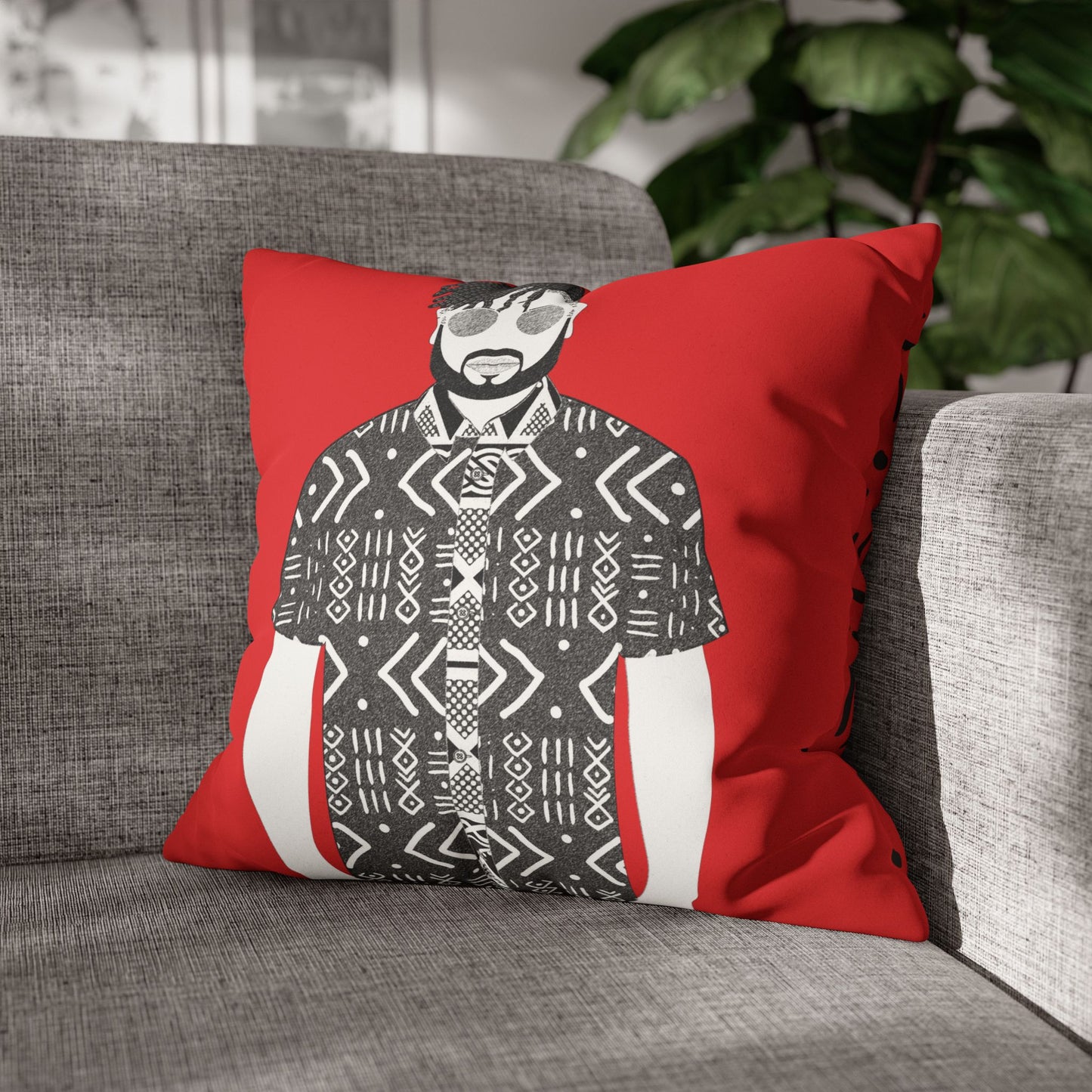 Pascale in Mudcloth (BW) Two-Sided Faux Suede Square Pillow Case
