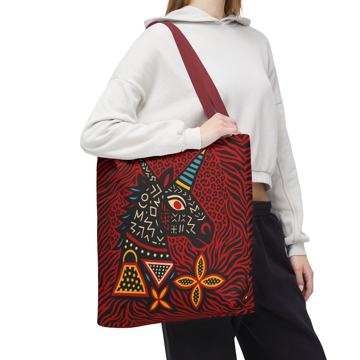 Black Unicorn Tote Bag, Double Sided Design, African Art, Unisex Canvas Tote, Large & Small Sizes, Stylish Beach Bag, Gift for Her
