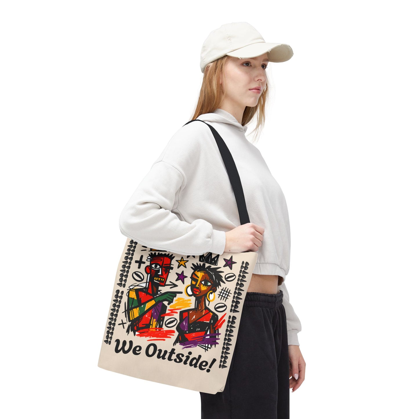 We Outside! Canvas Tote Bag, Abstract Couple Artwork Print , Street Art Design