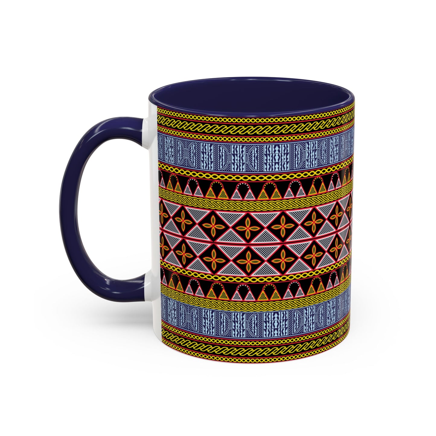 Cameroonian Toghu and Ndop Ceramic Coffee Mug (11, 15oz) in 4 Colors, 2 Sizes, Unique African Print Design