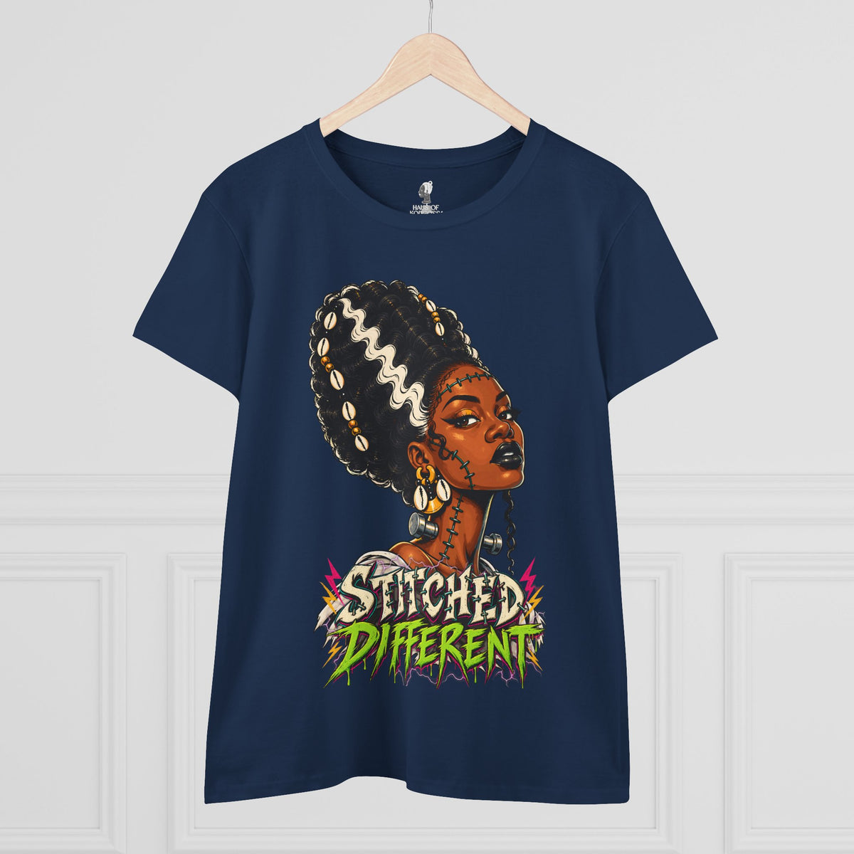 Stitched Different Afro Punk Portrait Tee, Halloween Women's Cotton Cotton T-Shirt