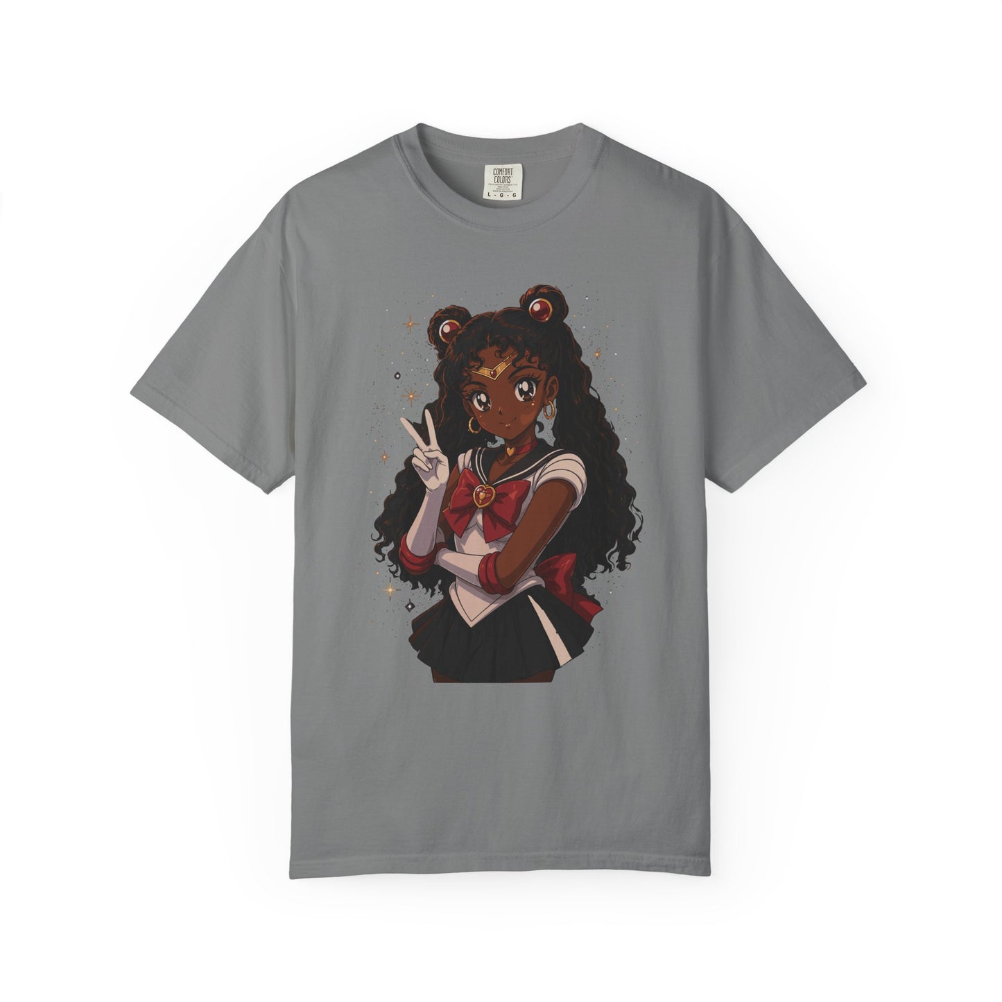 Melanin Magic Anime Tee, Black Anime Girl Shirt, Afro Magical Girl Tee, African Streetwear Graphic, Unisex Garment-Dyed T-Shirt