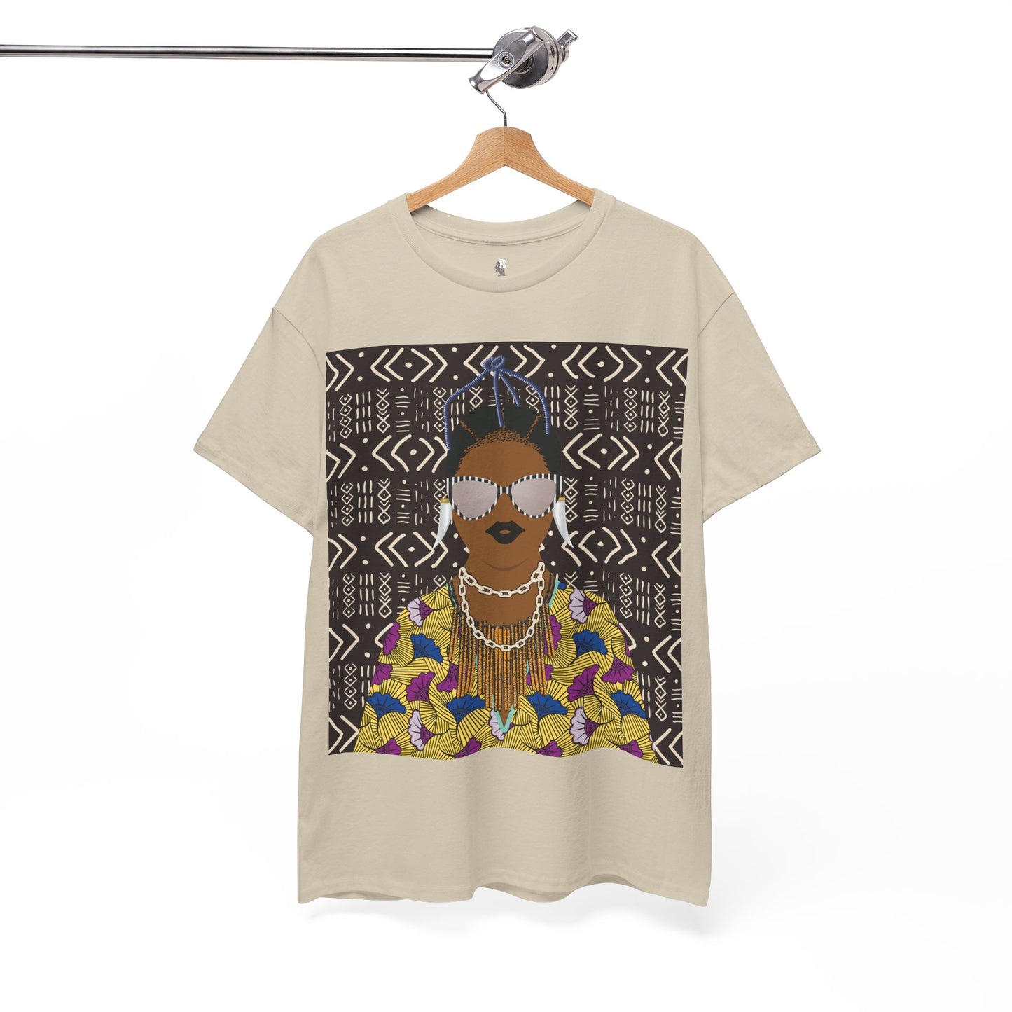 Manyi in Floral on Mudcloth Unisex Heavy Cotton Tee