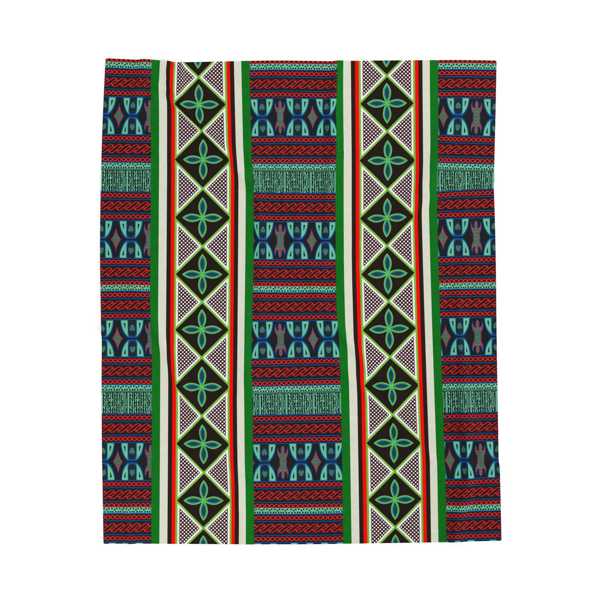 Aqua Red Toghu with Strip Velveteen Plush Blanket