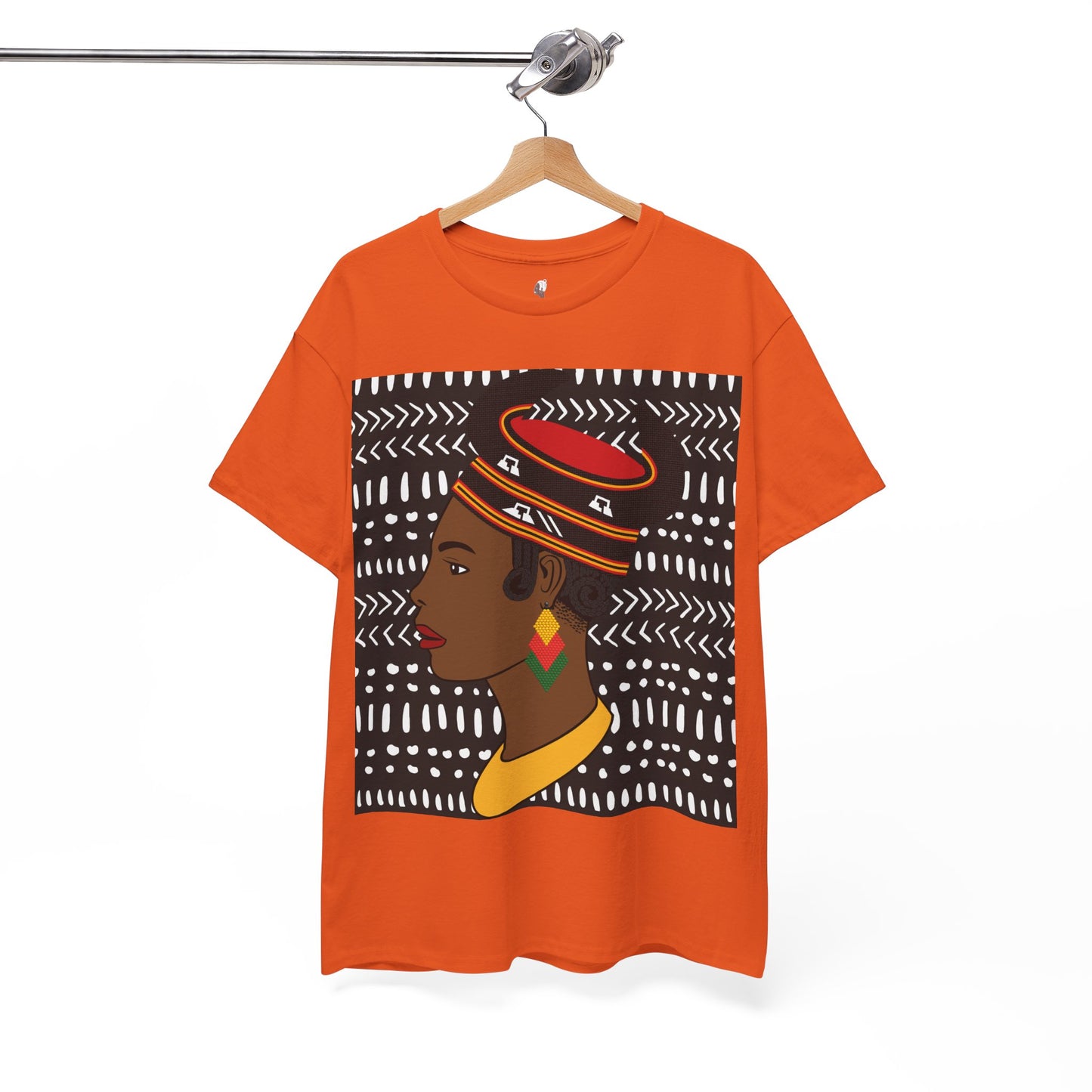 African Lady in Bamenda Bamileke Hat Unisex Tee, Ethnic Mudcloth T-Shirt, Black Boho Shirt, Festival Clothing, Afrocentric Top