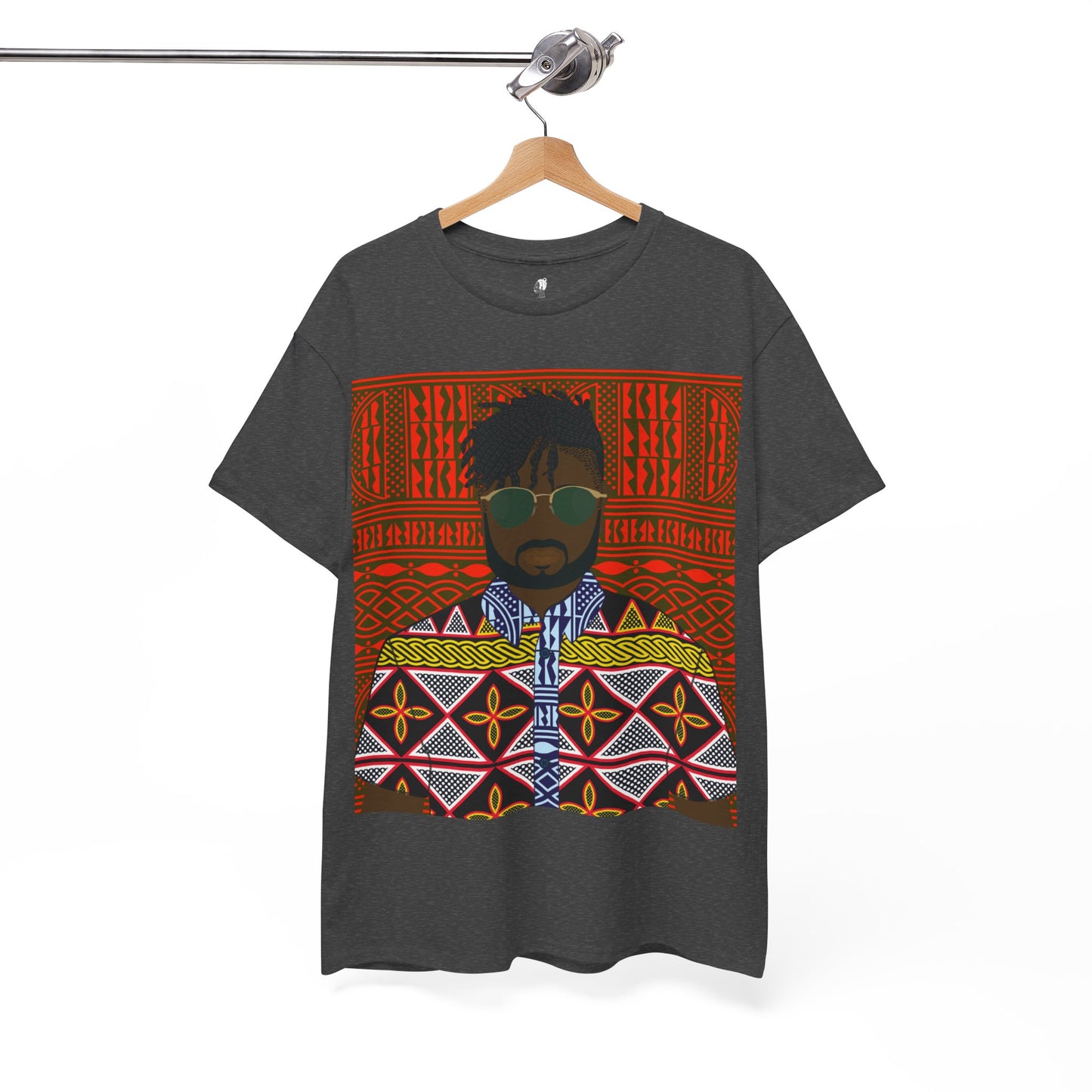 Pascale(Chocolate) in Yellow Toghu on Red Ndop Unisex Heavy Cotton Tee