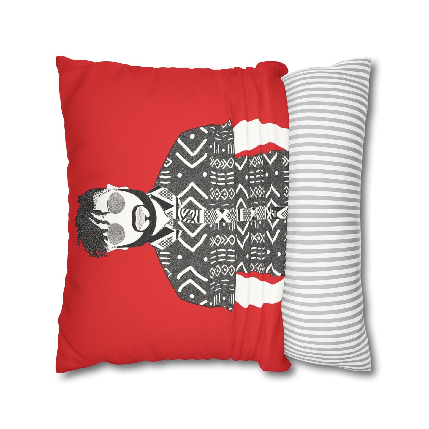 Pascale in Mudcloth (BW) Two-Sided Faux Suede Square Pillow Case