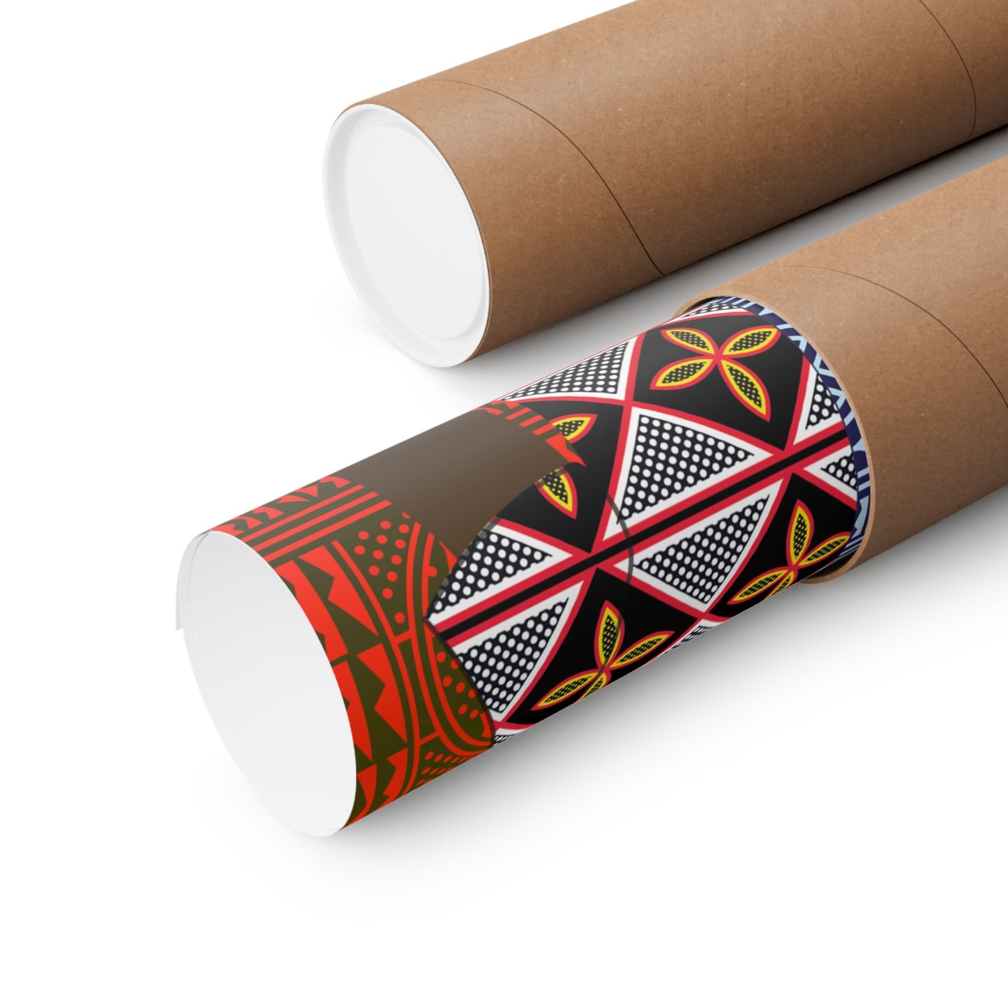 Pascale (Chocolate) in Yellow Toghu on Red Ndop Backdrop Premium Matte Vertical Posters