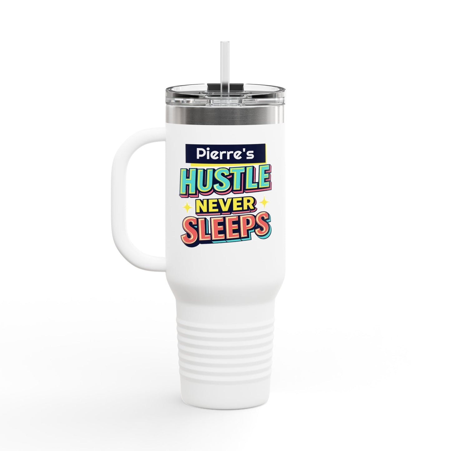 Hustler ever Sleeps Personalized Insulated Travel Mug, 40oz, Stylish Travel Companion, Premium Coffee Mug, Gifts for Him