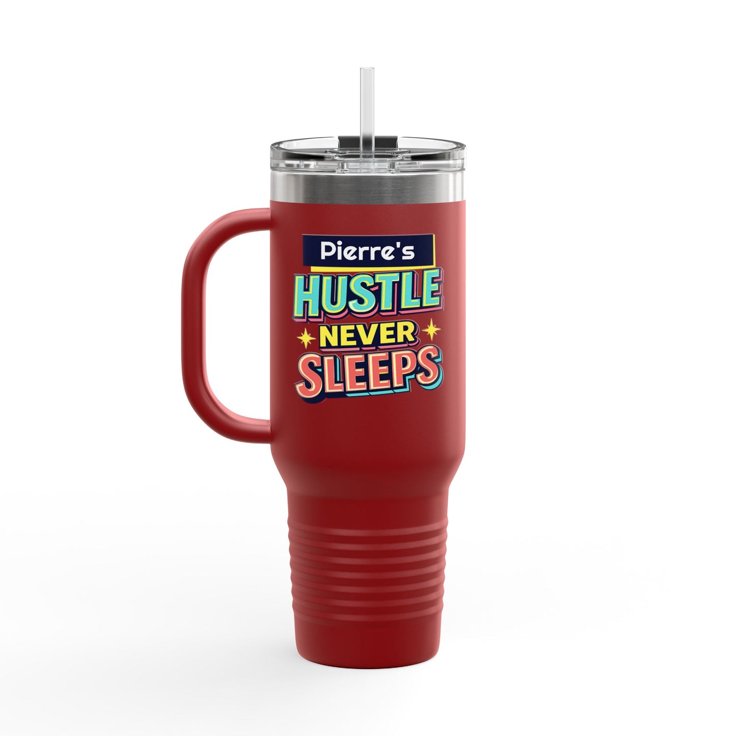 Hustler ever Sleeps Personalized Insulated Travel Mug, 40oz, Stylish Travel Companion, Premium Coffee Mug, Gifts for Him