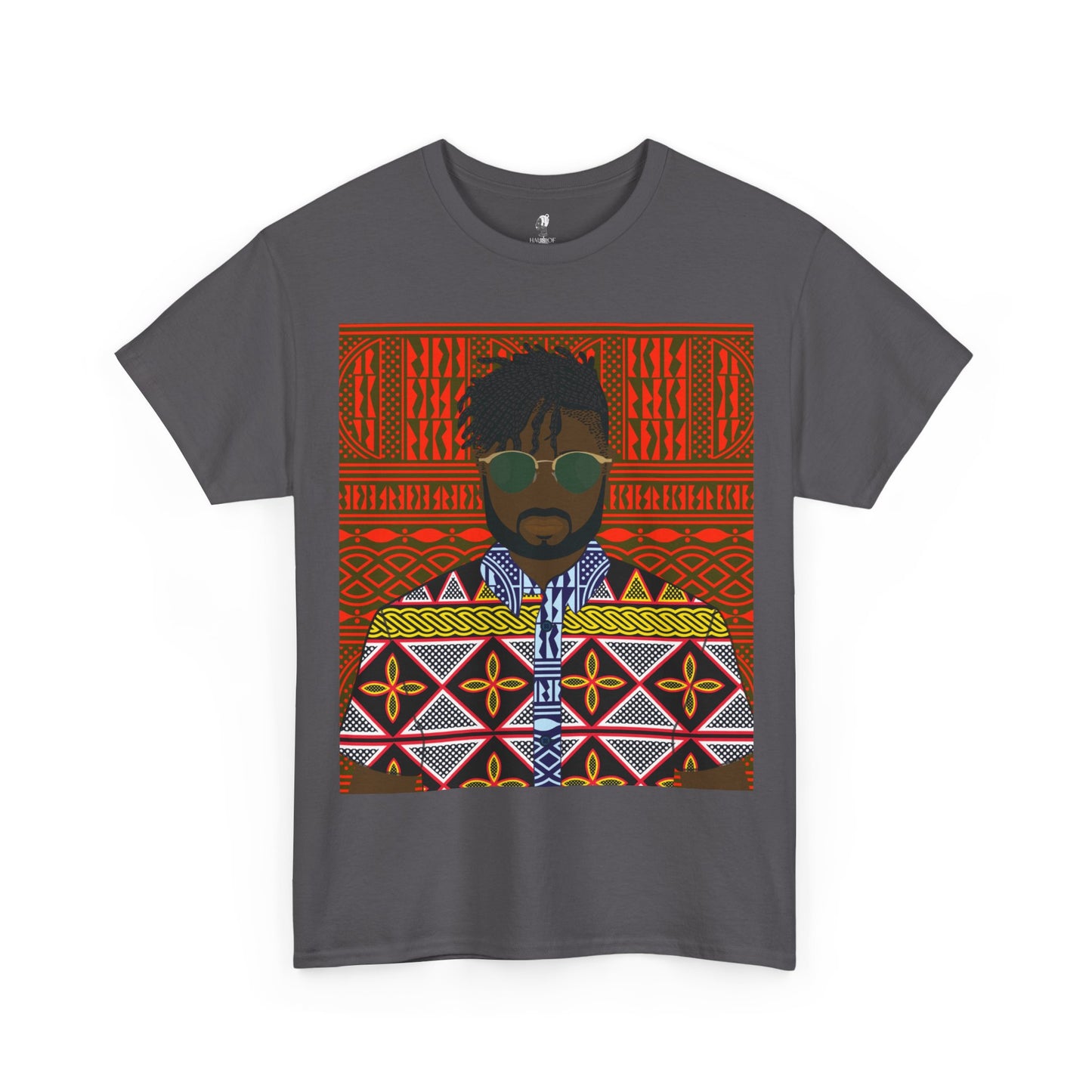 Pascale(Chocolate) in Yellow Toghu on Red Ndop Unisex Heavy Cotton Tee