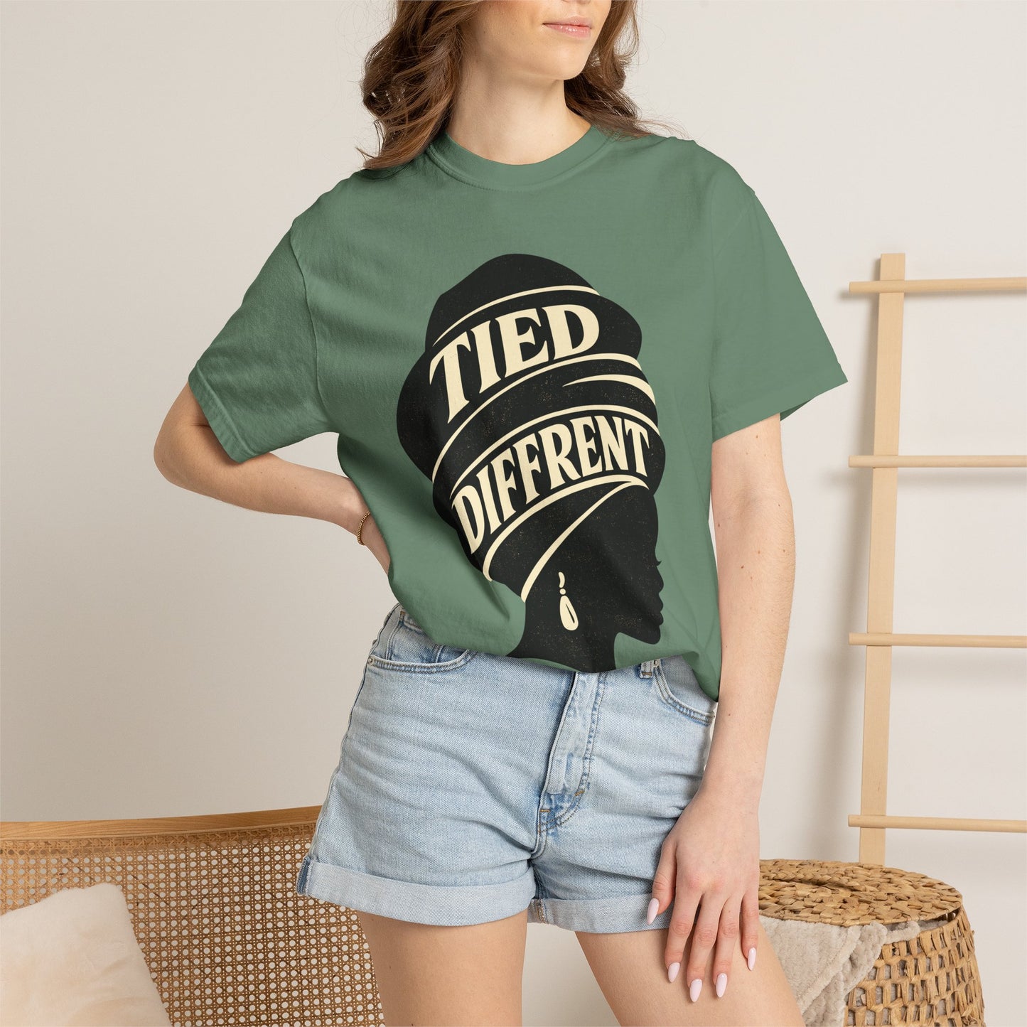 Tied Different headwrap silhouette Unisex Garment-Dyed T-shirt