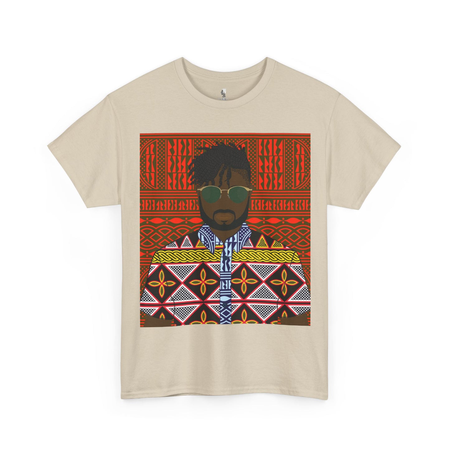 Pascale(Chocolate) in Yellow Toghu on Red Ndop Unisex Heavy Cotton Tee
