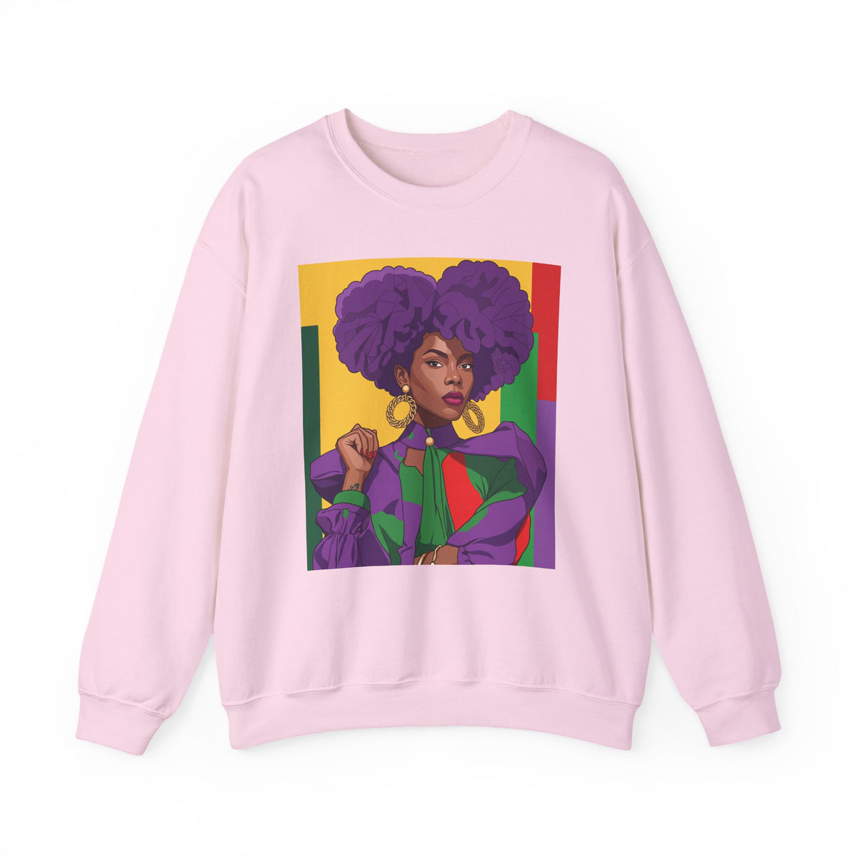 Abella Cotton Blend Sweatshirt, Black Woman Art, Colorful African-Inspired Crewneck