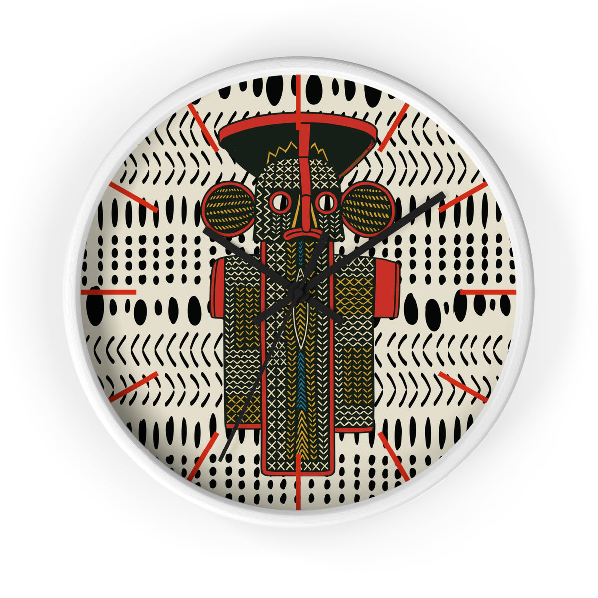 Cameroon Elephant Mask on Mudcloth Wood Wall Clock Perfect
