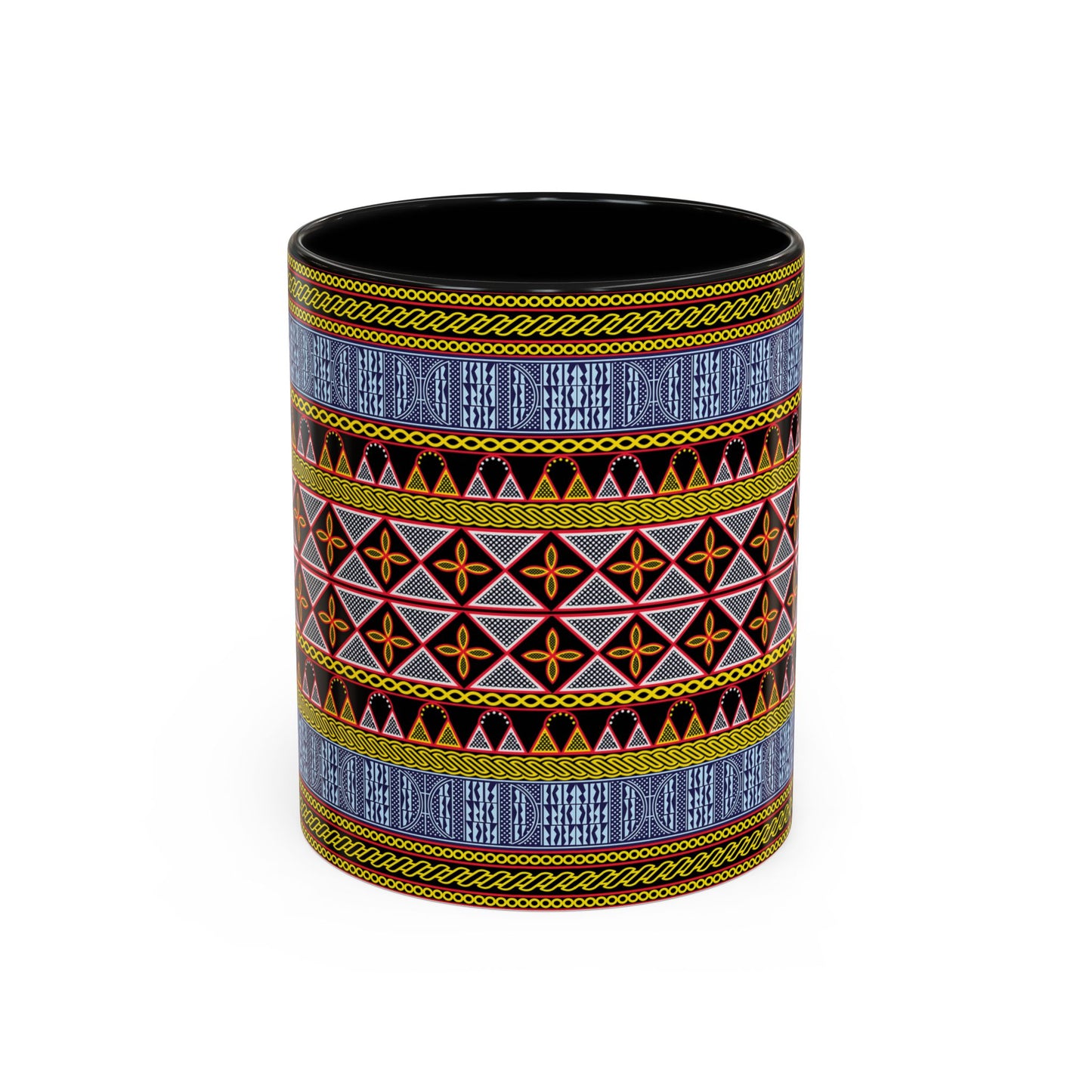 Cameroonian Toghu and Ndop Ceramic Coffee Mug (11, 15oz) in 4 Colors, 2 Sizes, Unique African Print Design