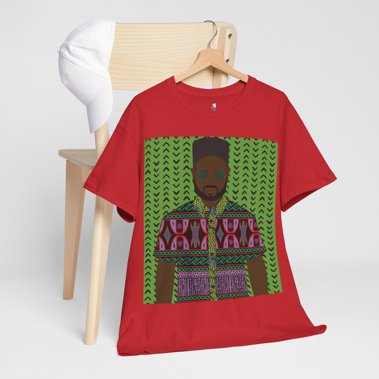 Phillipe(Chocolate) in Purple Toghu on Green Mudcloth Unisex Heavy Cotton Tee
