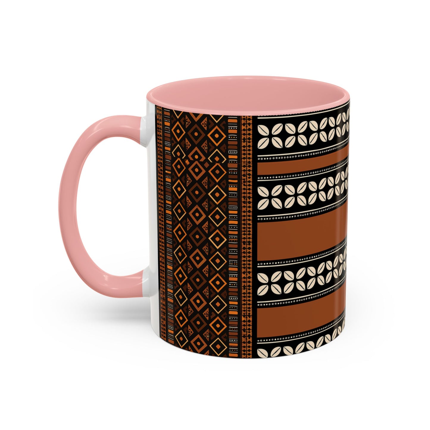 Mudcloth and Cowries Ceramic Coffee Mug (11, 15oz) in 4 Colors, 2 Sizes, Unique African Print Design