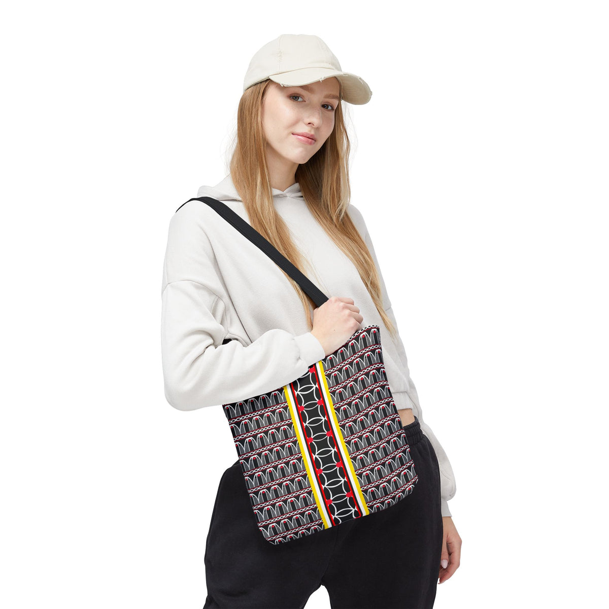 Toghu BW Bells with Flora Strip Tote - Two-Sided Design AOP Bag